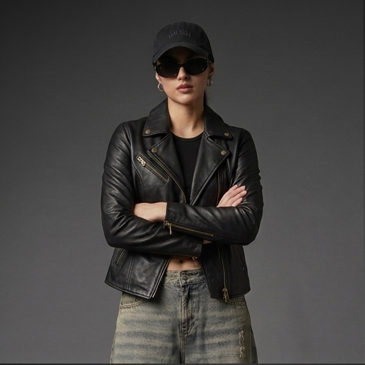 OLD VESTR Women’s Classic rider black Leather Jacket