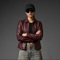 OLD VESTR Women’s Classic Wine Red Leather Jacket