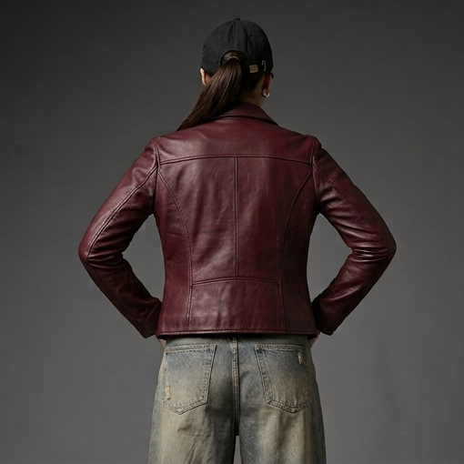 OLD VESTR Women’s Classic Wine Red Leather Jacket